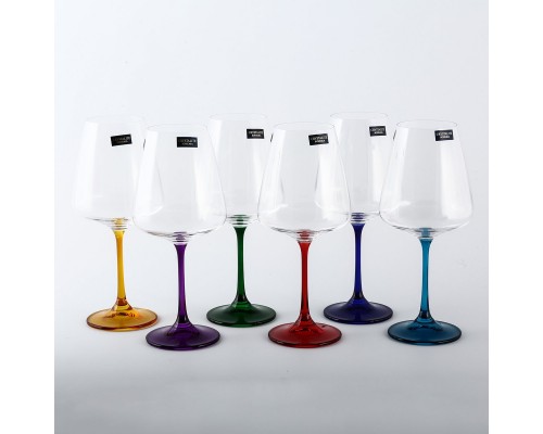 Набор бокалов для вина 450 мл цветной Наоми Crystalite Bohemia 6 шт