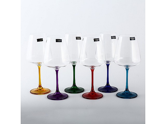 Набор бокалов для вина 450 мл цветной Наоми Crystalite Bohemia 6 шт