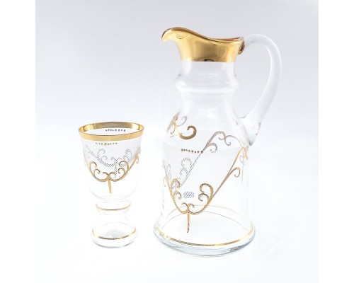 Набор для воды (графин и 6 стаканов) Королевский Karo золото Bohemia Crystal