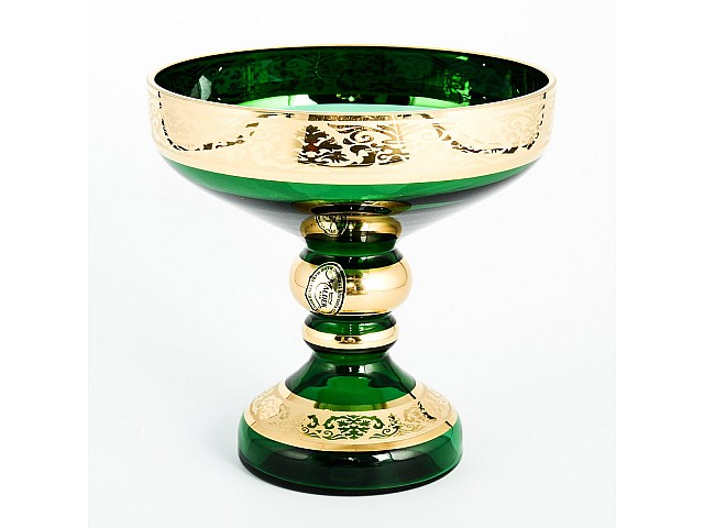 Конфетница Лепка зеленая И-В Bohemia Crystal 13 см