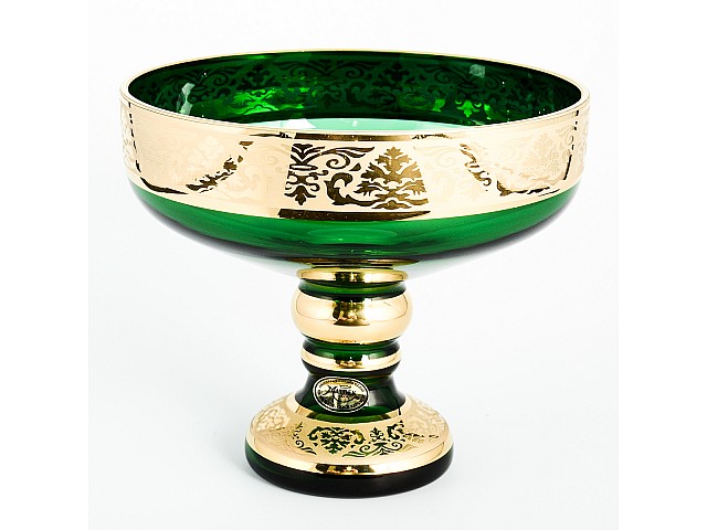 Ваза конфетница Лепка зеленая И-В Bohemia Crystal 16 см