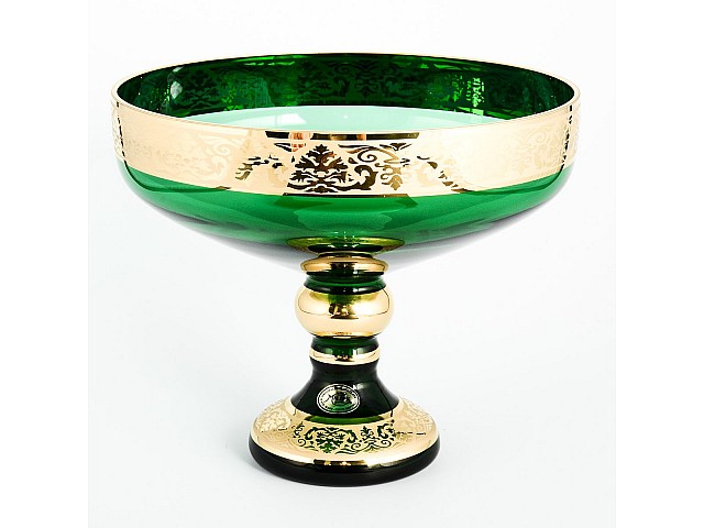 Конфетница Bohemia Crystal Лепка зеленая И-В 20 см