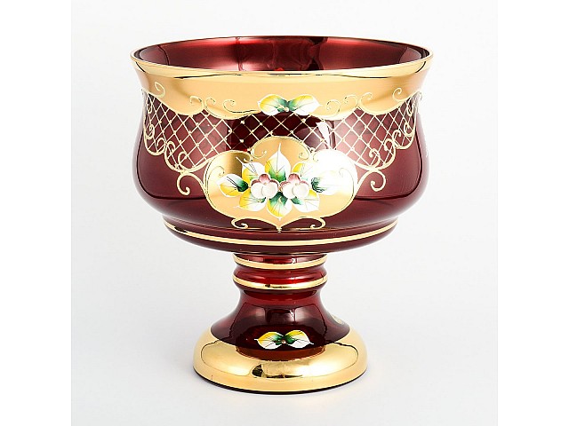 Конфетница на ножке Лепка красная И-В Bohemia Crystal 20 см