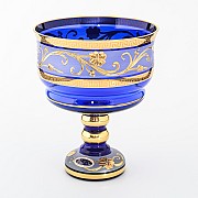 Конфетница Золотые цветы синяя 16 см Star Crystal