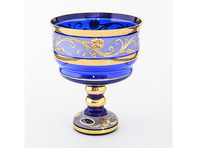 Конфетница Золотые цветы синяя 16 см Star Crystal