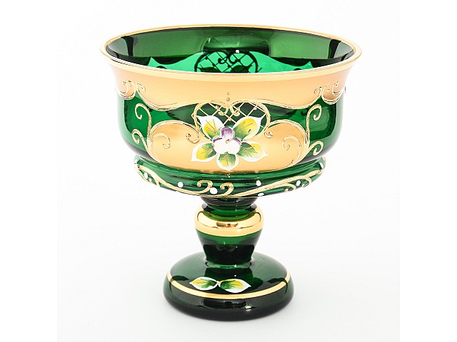 Конфетница на ножке Лепка зеленая Star Crystal 13 см