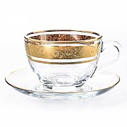Набор чайных пар 220 мл Золото V-D Bohemia Crystal (6 пар)