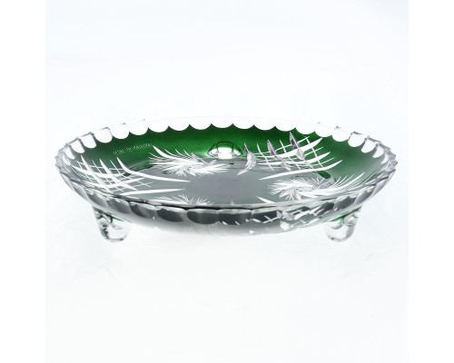 Тарелка на ножках зеленая 18 см Цветной хрусталь Bohemia