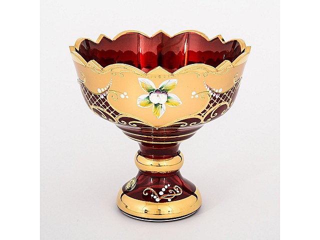 Конфетница Лепка красная И-В золото Bohemia Crystal 16 см