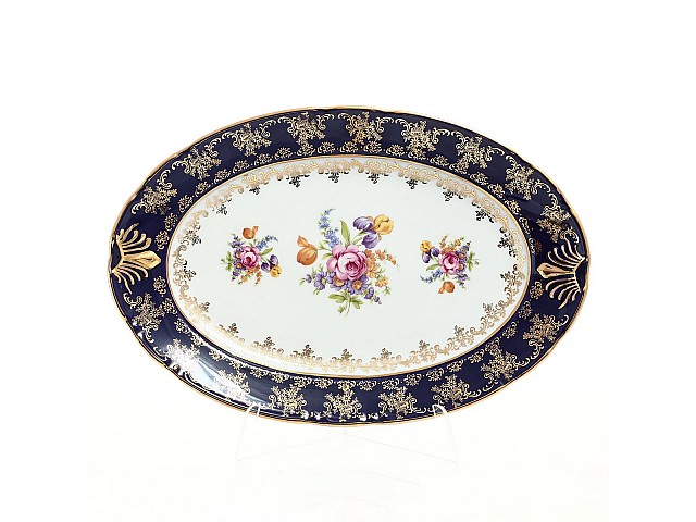 Блюдо овальное 32 см Констанция Кобальт Полевой цветок
