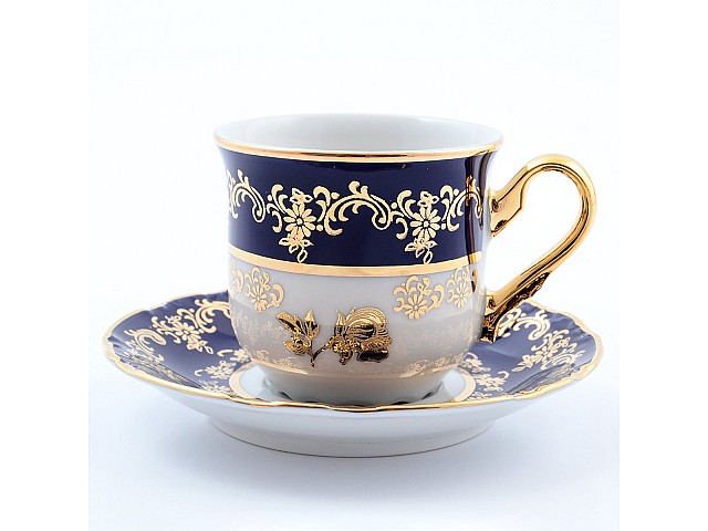 Набор мокко кофейных пар Thun Констанция Золотая роза Кобальт 7635400