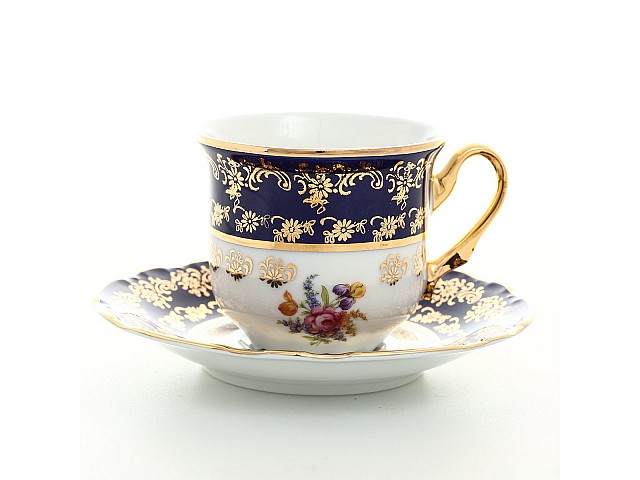 Набор кофейных пар 160 мл Констанция Кобальт Полевой цветок (6 пар)