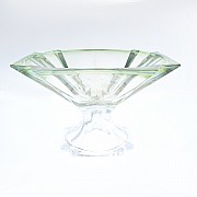 Фруктовница на ножке высокая Bohemia Gold Metropolitan Зелёная 33 см