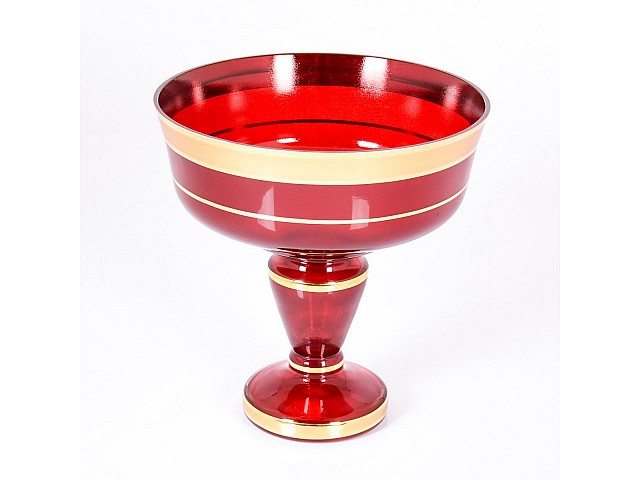 Ваза для конфет красная отводка золото Star Crystal 20 см 30437