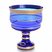 Конфетница 16 см Золотые полосы синяя Star Crystal