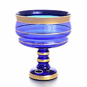 Конфетница на ножке Синяя отводка золото Star Crystal 20 см 30524
