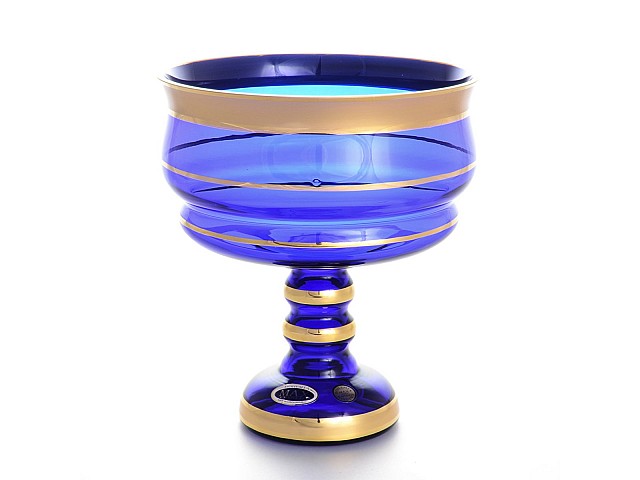 Конфетница на ножке Синяя отводка золото Star Crystal 20 см 30524