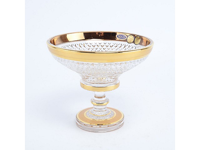 Конфетница 15 см на ножке Max Crystal Золото Bohemia Квадратики