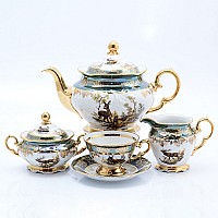 Чайный сервиз Охота зеленая Корона Queens Crown на 6 персон 15 предметов