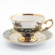 Набор чайных пар 220 мл Охота Зеленая Sterne porcelan (6 пар)