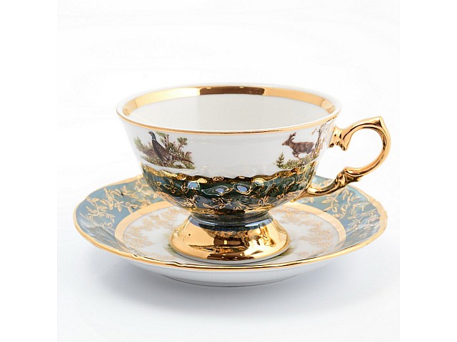 Набор чайных пар 220 мл Охота Зеленая Sterne porcelan (6 пар)