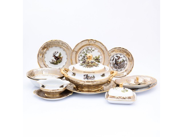 Столовый сервиз Охота Бежевая Sterne porcelan на 6 персон 27 предметов