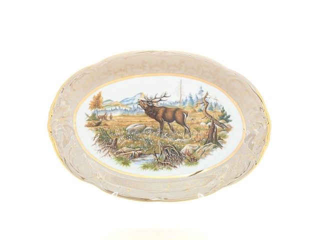 Блюдо овальное 33 см Охота Бежевая Sterne porcelan