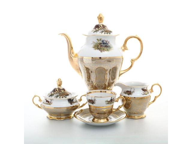 Кофейный сервиз Охота Бежевая Sterne porcelan на 6 персон