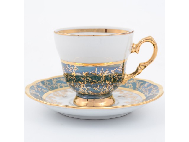 Набор кофейных пар 140 мл Зеленый лист Sterne porcelan (6 пар)