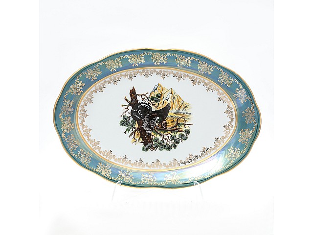 Блюдо овальное 32 см Охота зеленая Корона