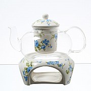 Чайник стеклянный на подставке Голубые цветы Royal Classics