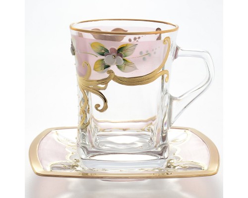 Набор чайных пар на 6 персон 12 предметов Фонд розовая D-V