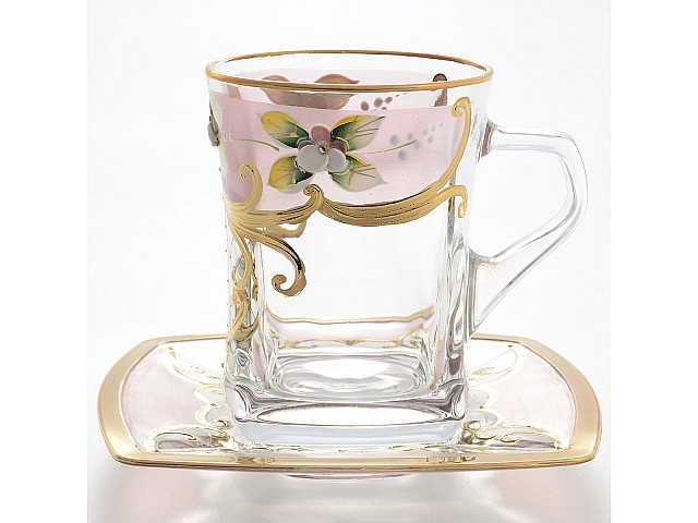 Набор чайных пар на 6 персон 12 предметов Фонд розовая D-V