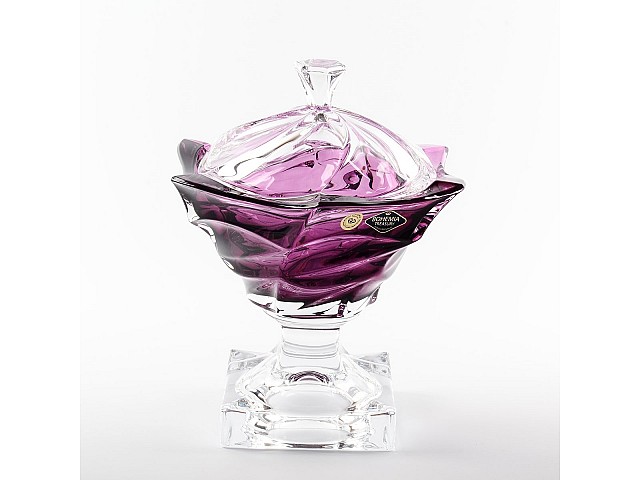 Конфетница на ножке с крышкой 25 см фиолетовая Flamenco BOHEMIA TREASURY