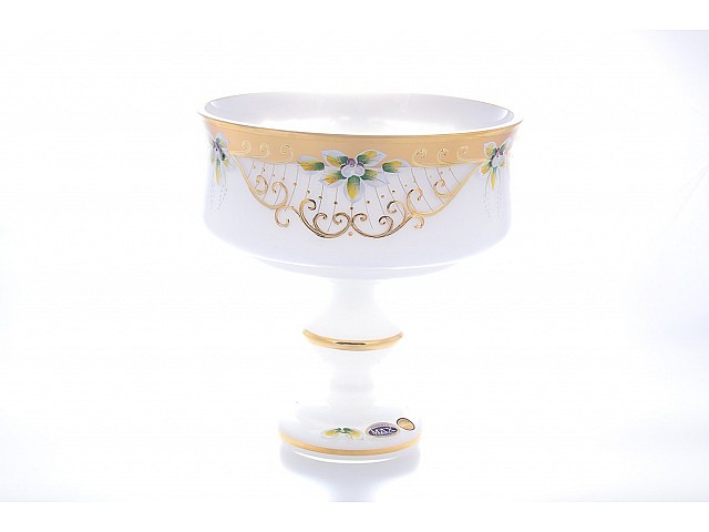 Фруктовница на ножке Star Crystal Лепка белая прямая чаша 26см