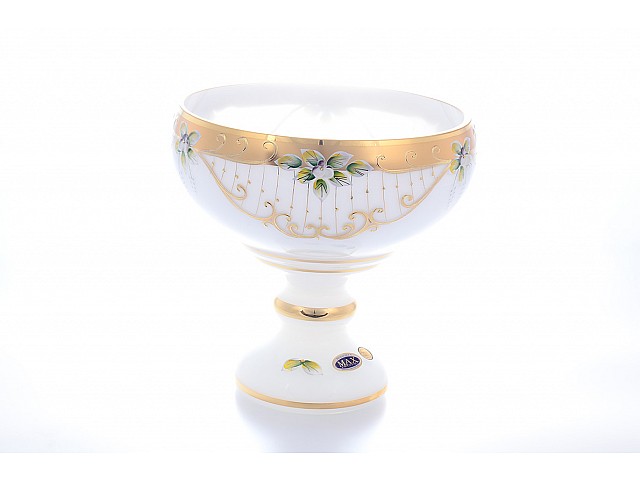 Фруктовница на ножке Star Crystal Лепка белая круглая чаша 26см