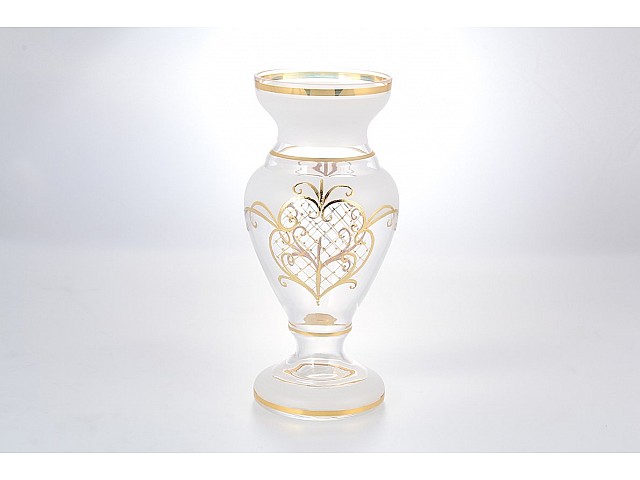 Ваза для цветов на ножке Star Crystal золотой узор 30 см