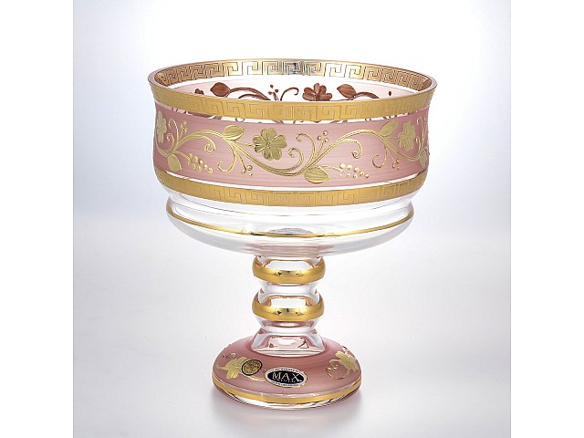 Фруктовница Bohemia Star Crystal Розовая Золотые цветы 20 см
