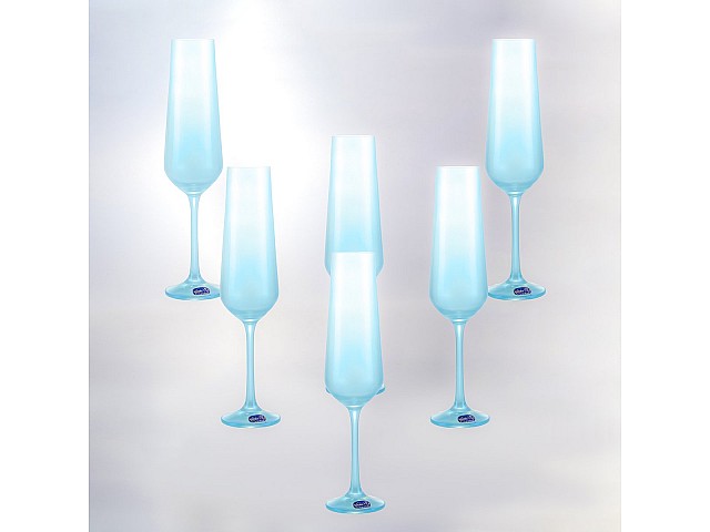 Набор фужеров для шампанского 200 мл 6 шт Sandra Crystalex голубой