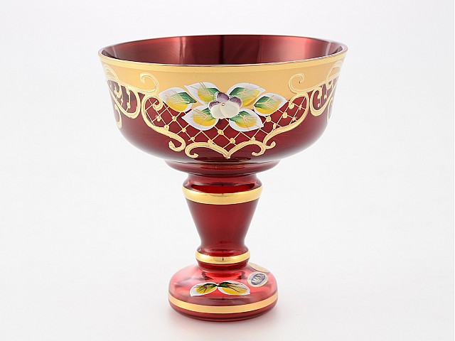 Конфетница на ножке Лепка красная Star Crystal 13 см