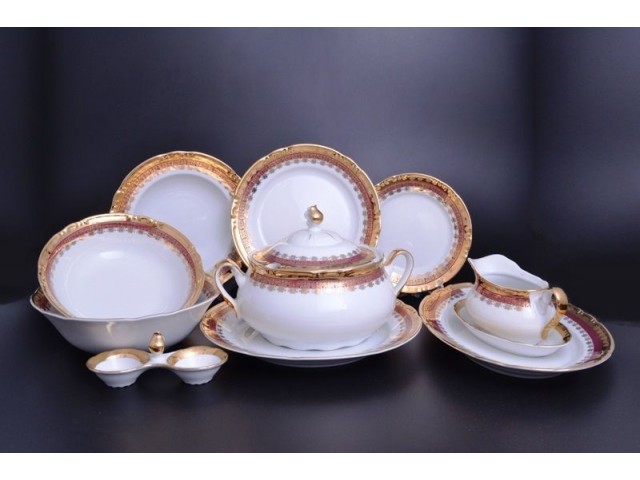 Столовый сервиз Констанция Рубин Золотой орнамент Thun на 6 персон 26 предметов