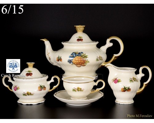 Чайный сервиз Анжелика Слоновая кость Фрукты MZ на 6 персон