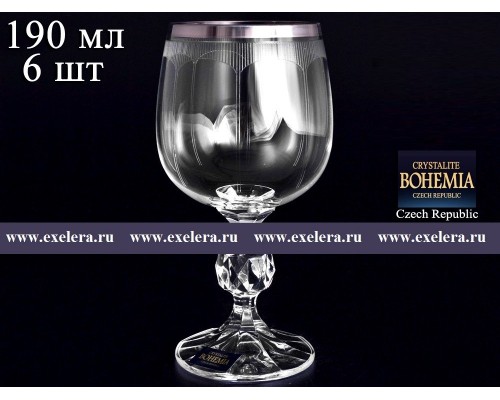 Набор бокалов для вина 190 мл Клаудиа Платина Crystalite Bohemia 6 шт