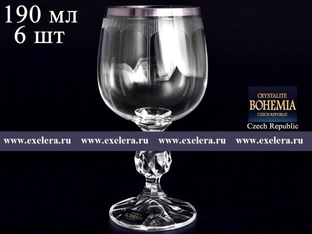 Набор бокалов для вина 190 мл Клаудиа Платина Crystalite Bohemia 6 шт