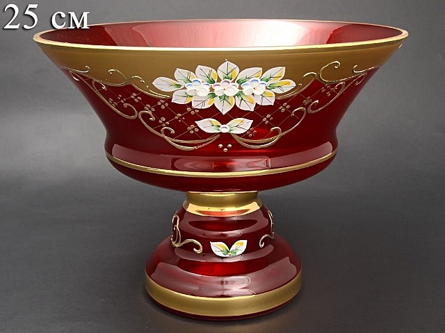 Фруктовница на ножке 25 см Bohemia Crystal Лепка Красная B-L