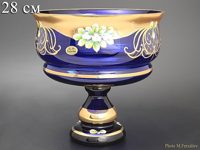 Конфетница 28 см Bohemia Лепка Синяя B-L