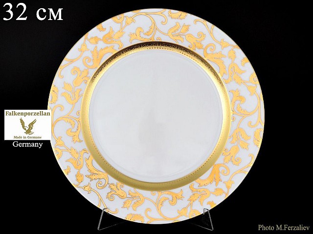 Блюдо круглое 32 см Falkenporzellan Tosca Blueshade Gold