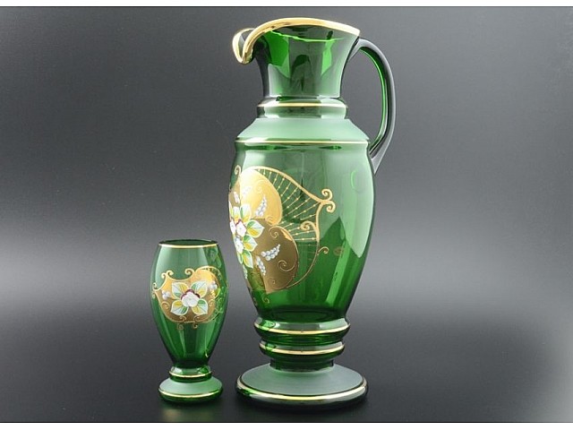 Набор стаканов для воды с кувшином Зеленый NB-Arte Bohemia Crystal 7 предметов