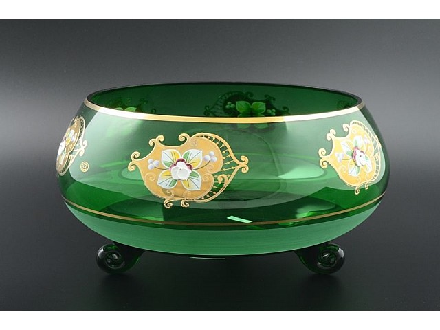 Фруктовница тройножка 25 см Зеленая NB-Arte Bohemia Crystal