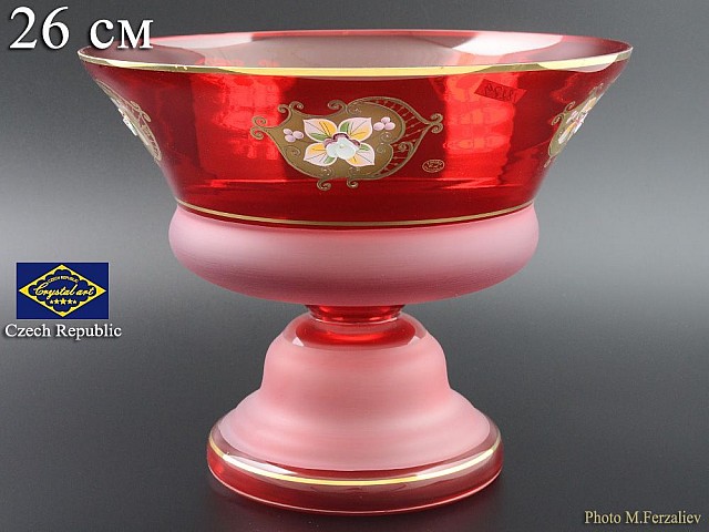 Конфетница 26 см на ножке Красный NB-Arte Bohemia Crystal